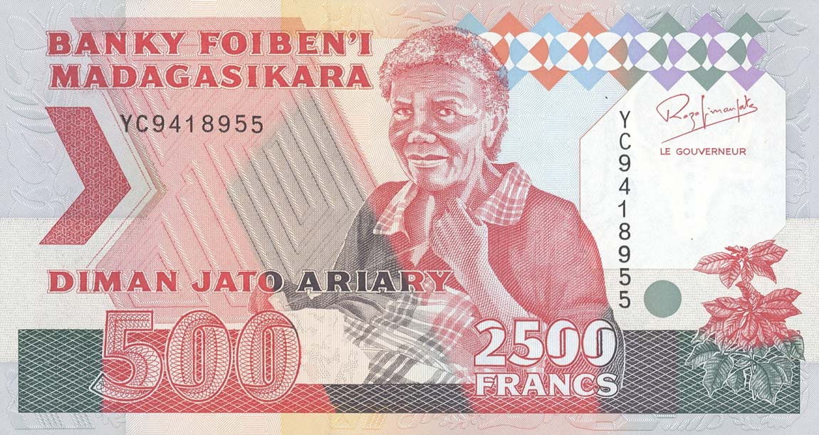 Front of Madagascar p72Ab: 2500 Francs from 1993