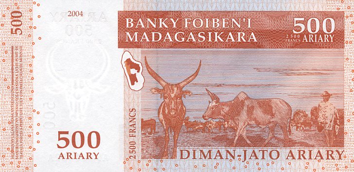 Back of Madagascar p88a: 500 Ariary from 2004