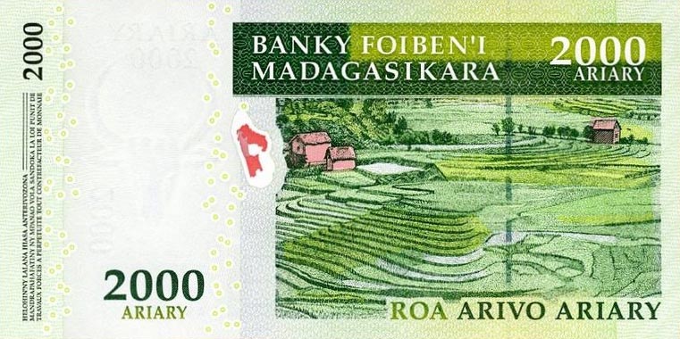 Back of Madagascar p90b: 2000 Ariary from 2009