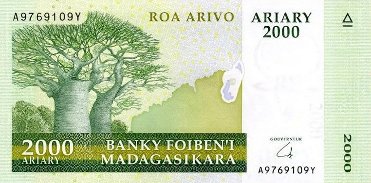 Front of Madagascar p90b: 2000 Ariary from 2009