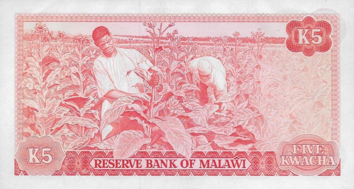 Back of Malawi p15c: 5 Kwacha from 1979