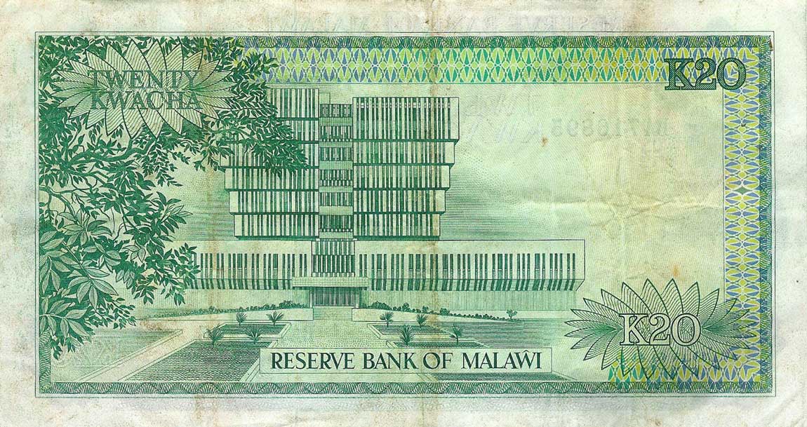Back of Malawi p17b: 20 Kwacha from 1984