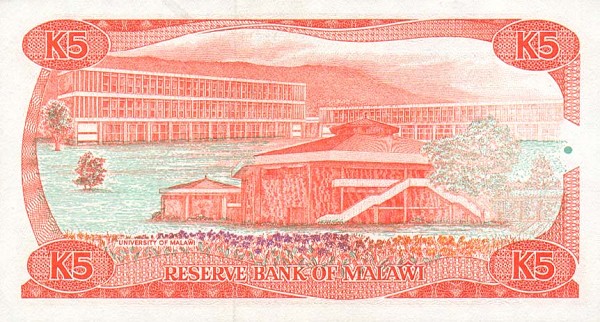Back of Malawi p20a: 5 Kwacha from 1986