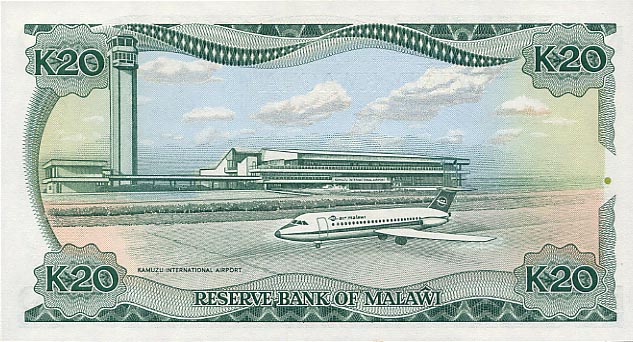 Back of Malawi p22b: 20 Kwacha from 1988