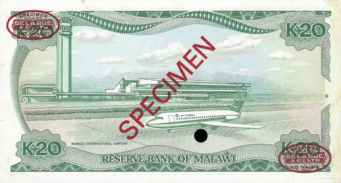 Back of Malawi p22s: 20 Kwacha from 1986