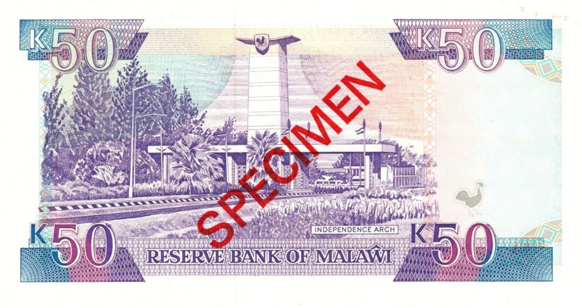Back of Malawi p28s: 50 Kwacha from 1990