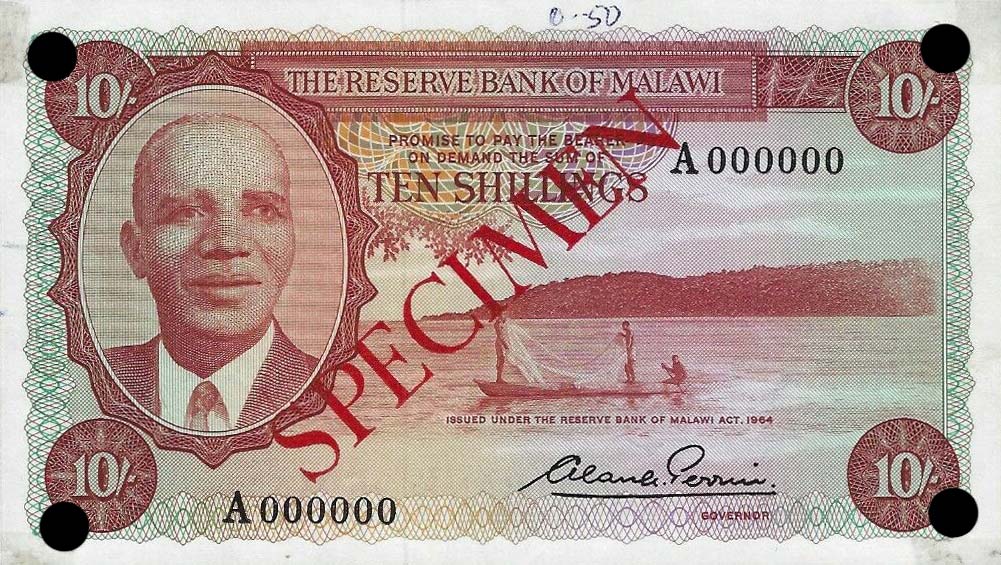Front of Malawi p2s: 10 Shillings from 1964