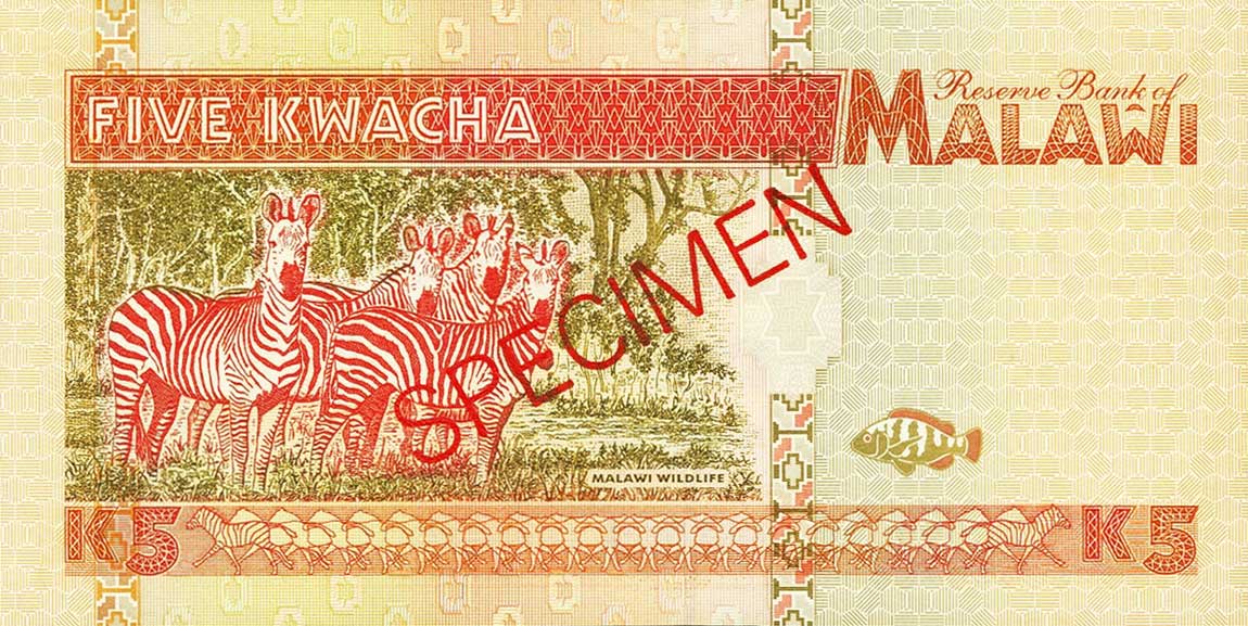 Back of Malawi p30s: 5 Kwacha from 1995