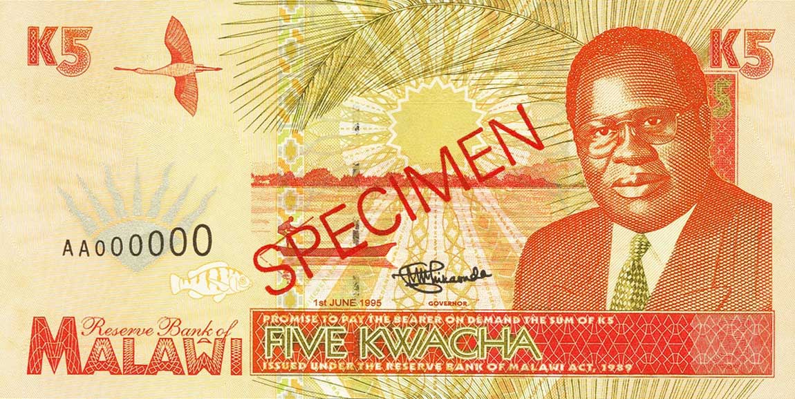 Front of Malawi p30s: 5 Kwacha from 1995