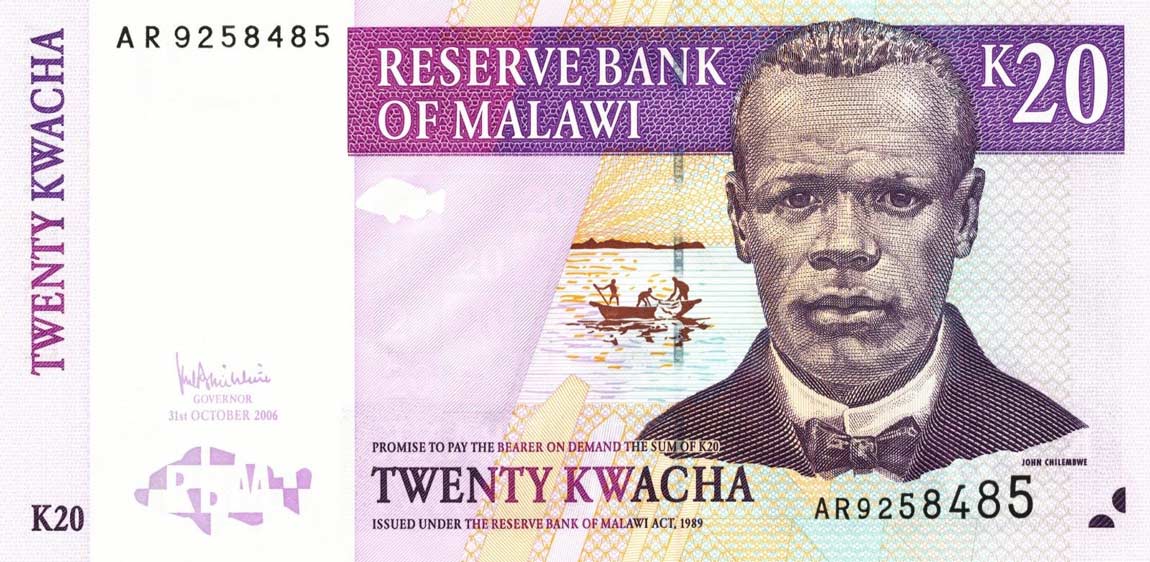 Front of Malawi p52b: 20 Kwacha from 2006