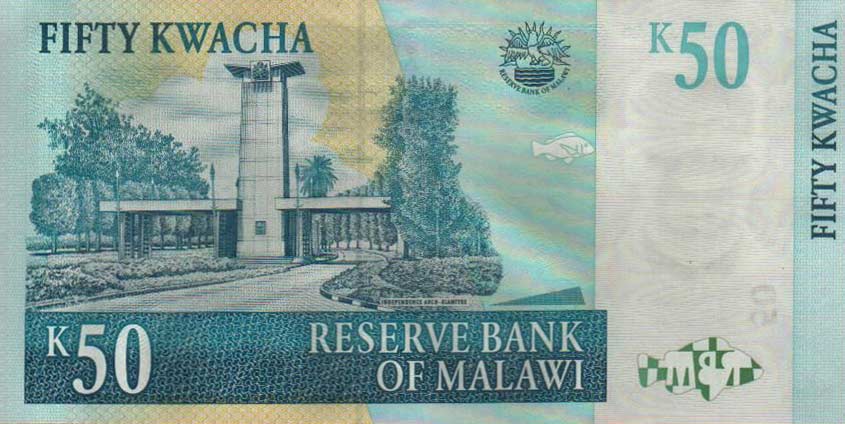 Back of Malawi p53b: 50 Kwacha from 2006