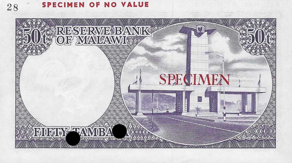Back of Malawi p5ct: 50 Tambala from 1971