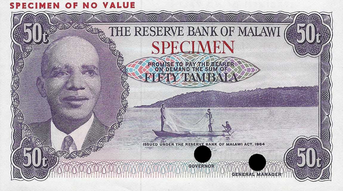 Front of Malawi p5ct: 50 Tambala from 1971