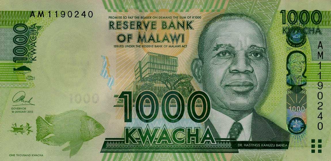 Front of Malawi p62b: 1000 Kwacha from 2013