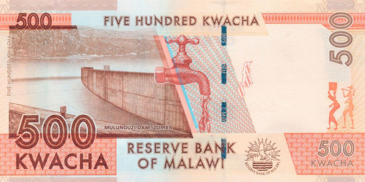 Back of Malawi p66c: 500 Kwacha from 2021