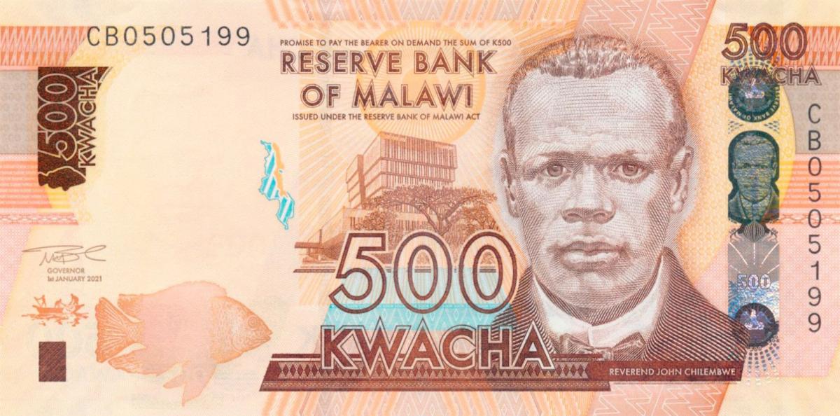 Front of Malawi p66c: 500 Kwacha from 2021