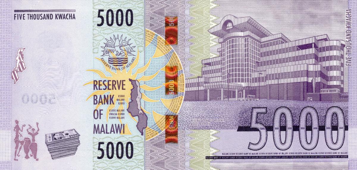 Back of Malawi p71c: 5000 Kwacha from 2023