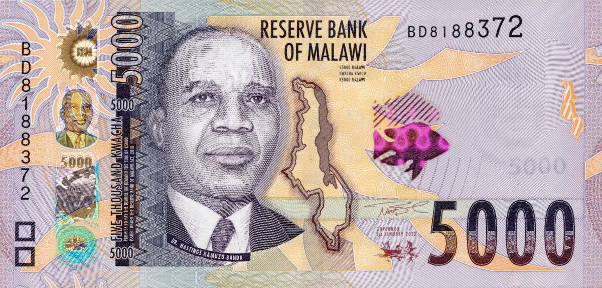 Front of Malawi p71c: 5000 Kwacha from 2023