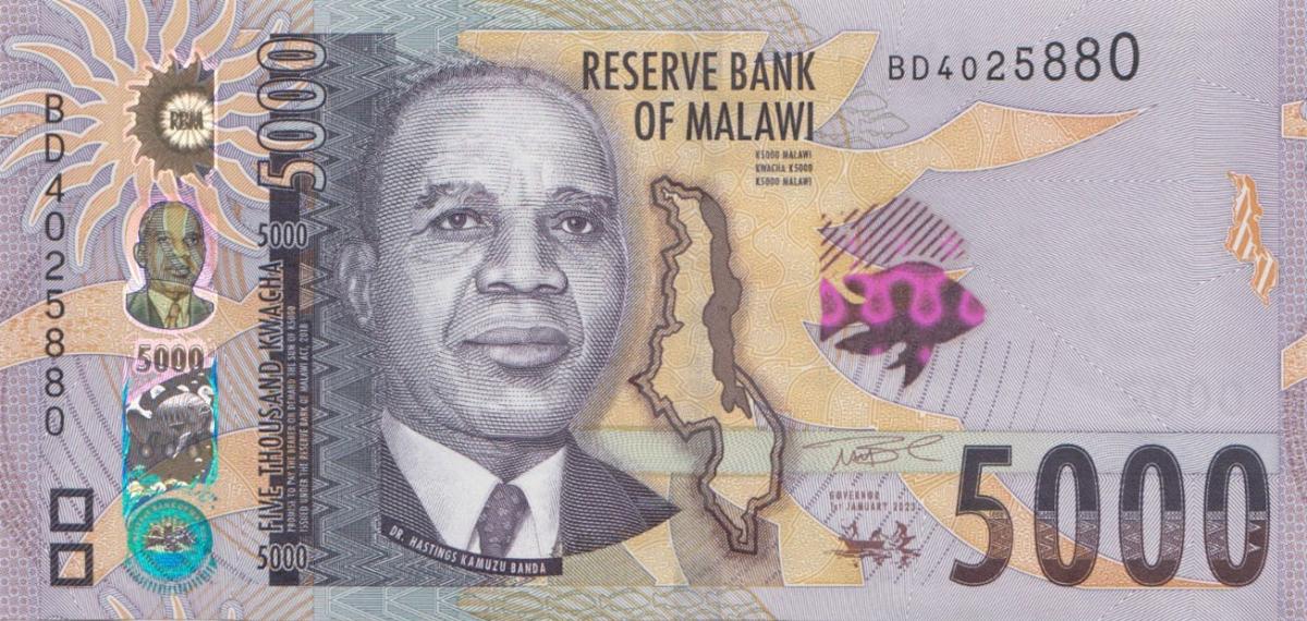 Front of Malawi p71d: 5000 Kwacha from 2024