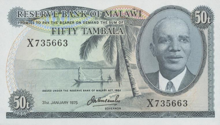 Front of Malawi p9c: 50 Tambala from 1975