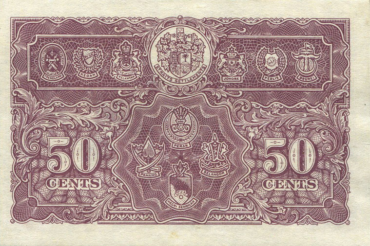 Back of Malaya p10b: 50 Cents from 1941