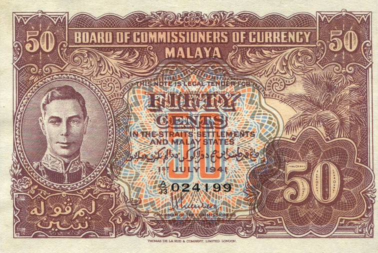 Front of Malaya p10b: 50 Cents from 1941