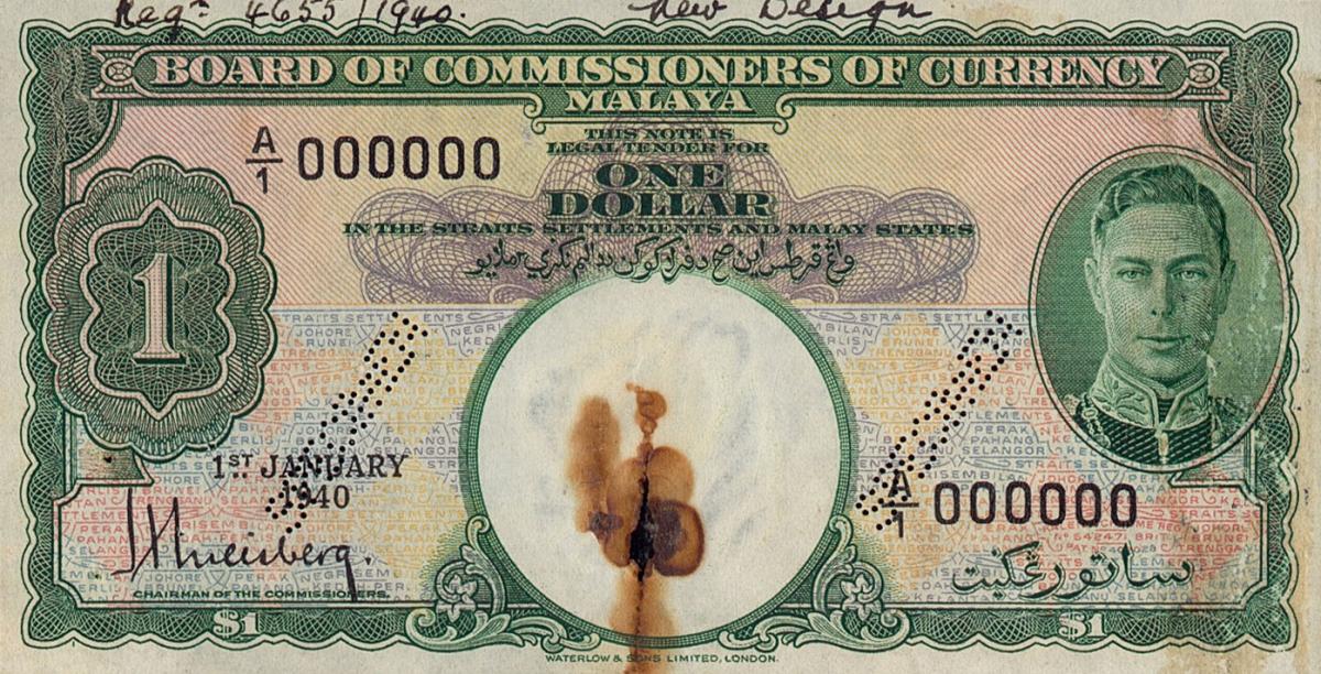 Front of Malaya p4a: 1 Dollar from 1940