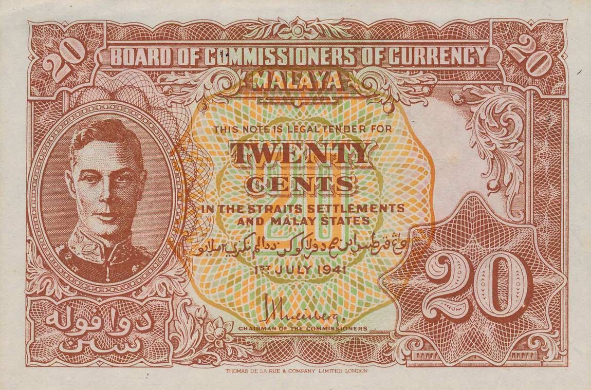Front of Malaya p9b: 20 Cents from 1941