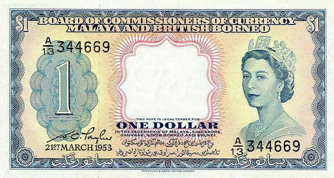 Front of Malaya and British Borneo p1a: 1 Dollar from 1953
