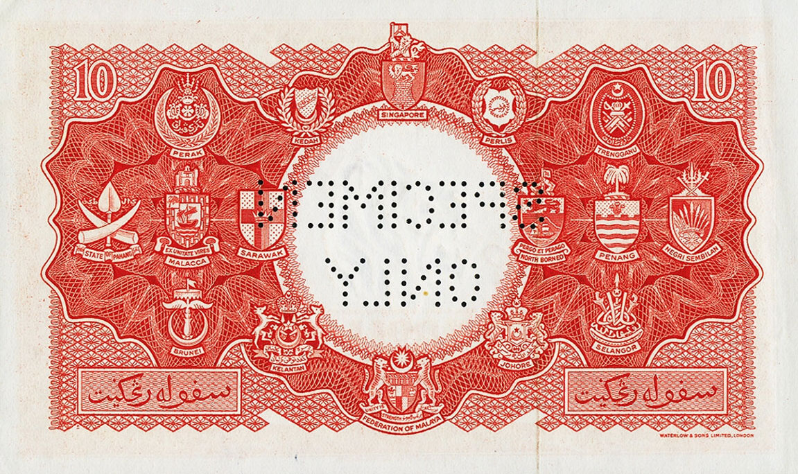 Back of Malaya and British Borneo p3s: 10 Dollars from 1953