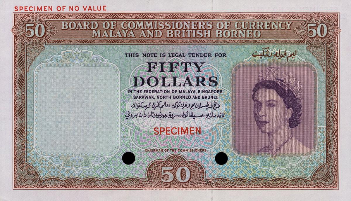 Front of Malaya and British Borneo p4ct: 50 Dollars from 1953