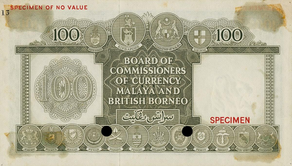 Back of Malaya and British Borneo p5ct: 100 Dollars from 1953
