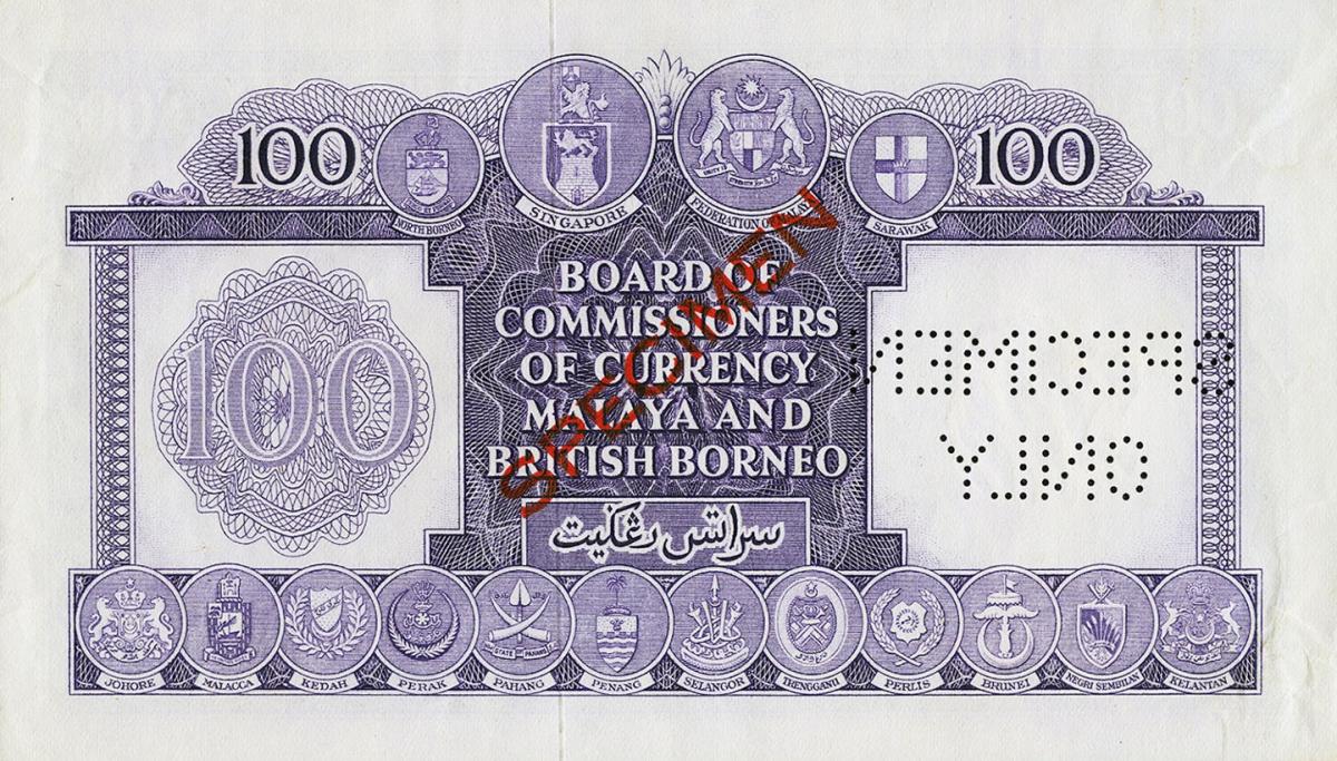 Back of Malaya and British Borneo p5s: 100 Dollars from 1953