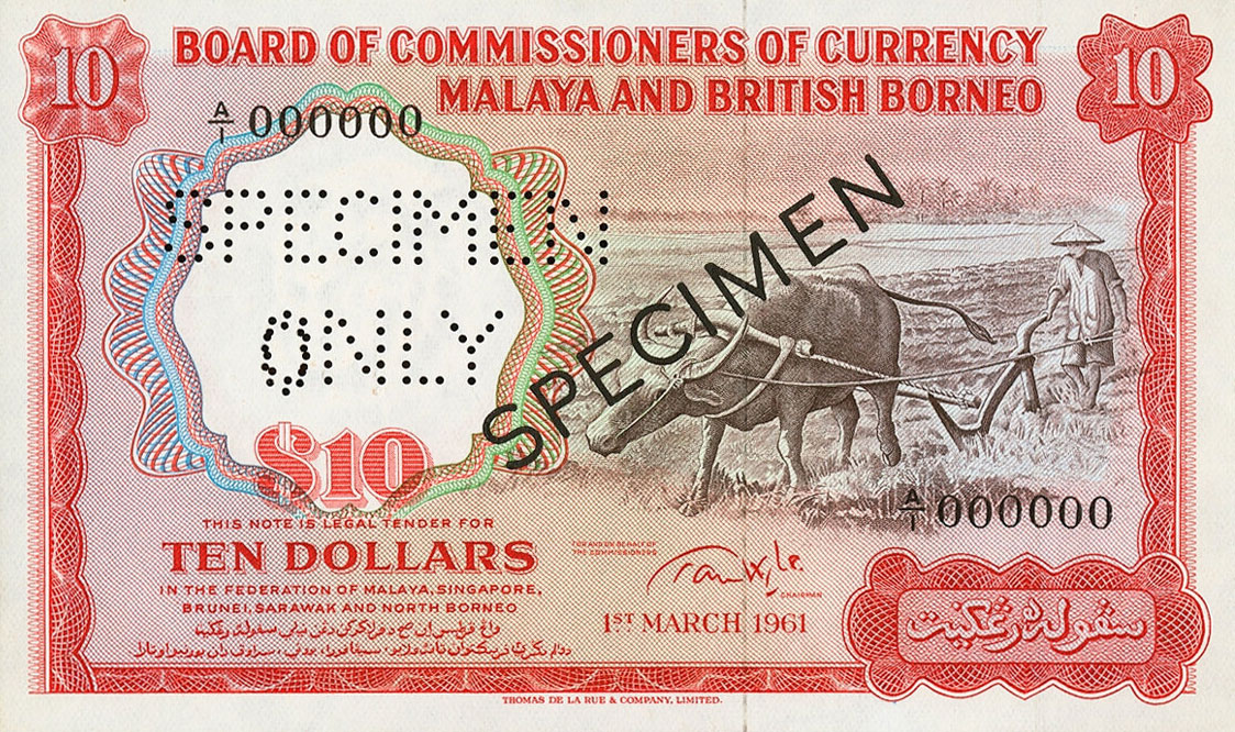 Front of Malaya and British Borneo p9s: 10 Dollars from 1961