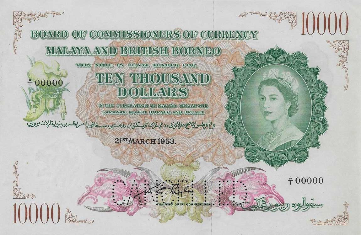 Front of Malaya and British Borneo p7s: 10000 Dollars from 1953
