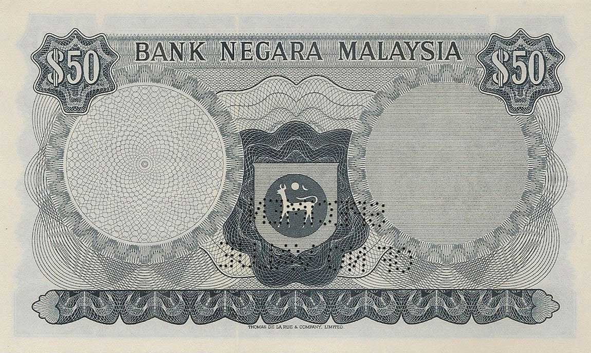 Back of Malaysia p10s: 50 Ringgit from 1972