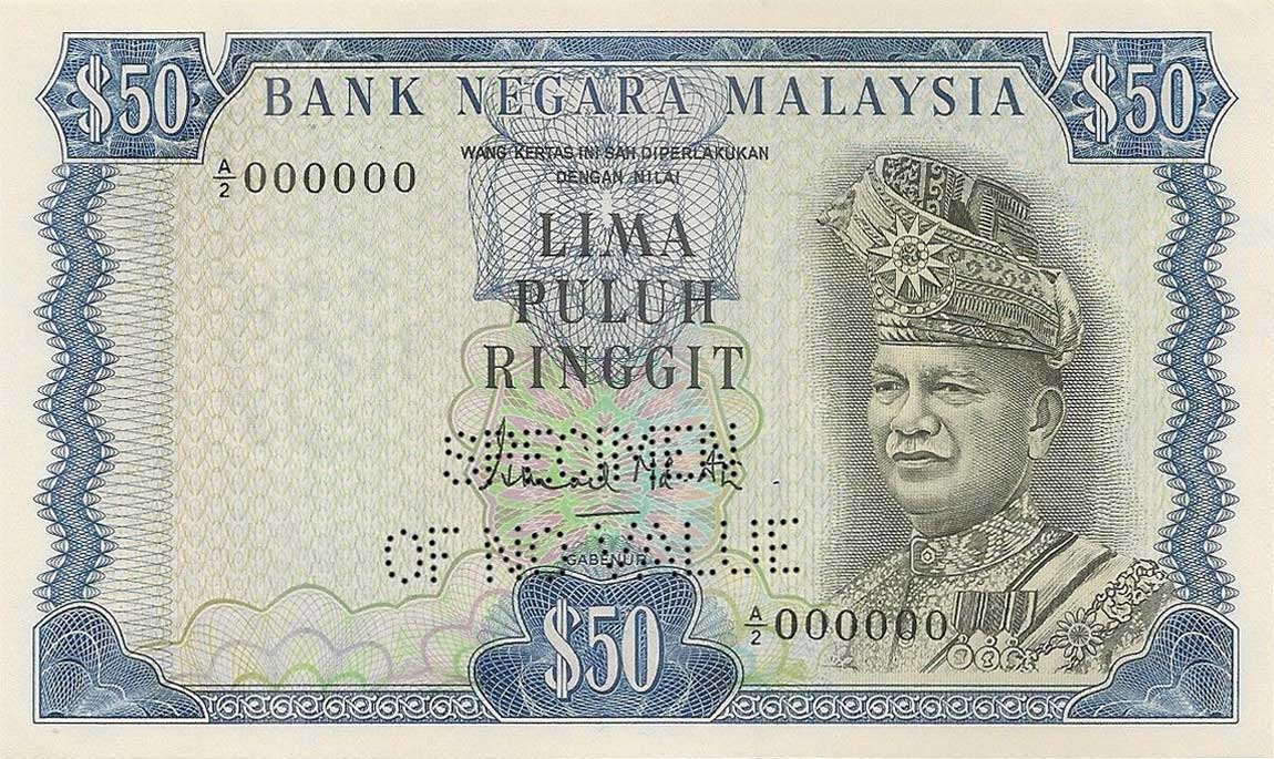 Front of Malaysia p10s: 50 Ringgit from 1972