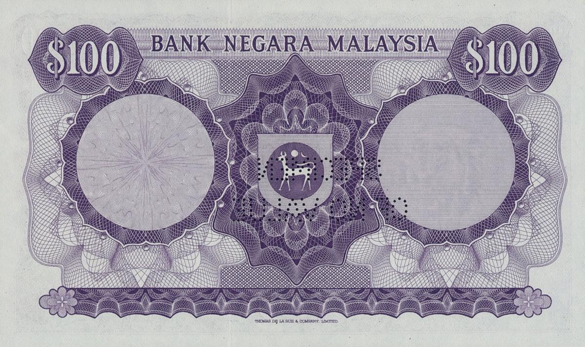 Back of Malaysia p17As: 100 Ringgit from 1981