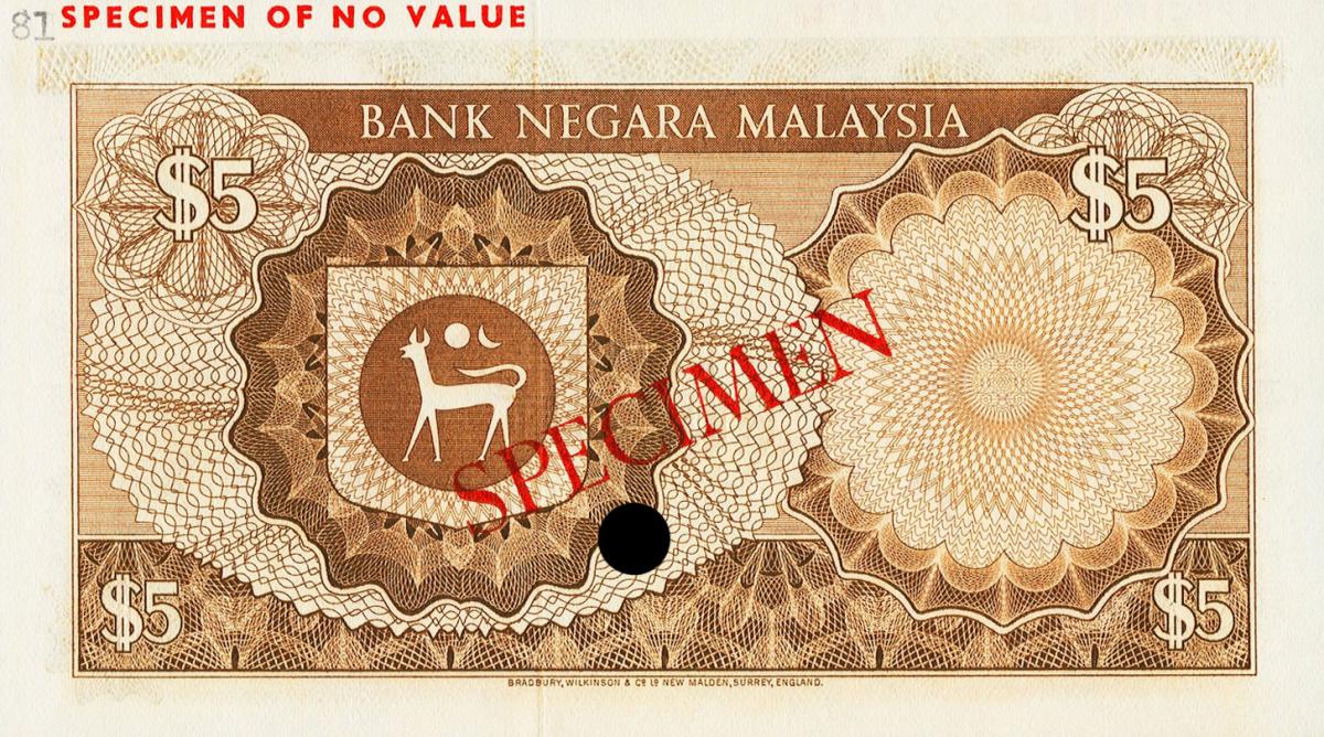 Back of Malaysia p2ct: 5 Ringgit from 1967
