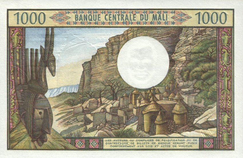 Back of Mali p13c: 1000 Francs from 1970