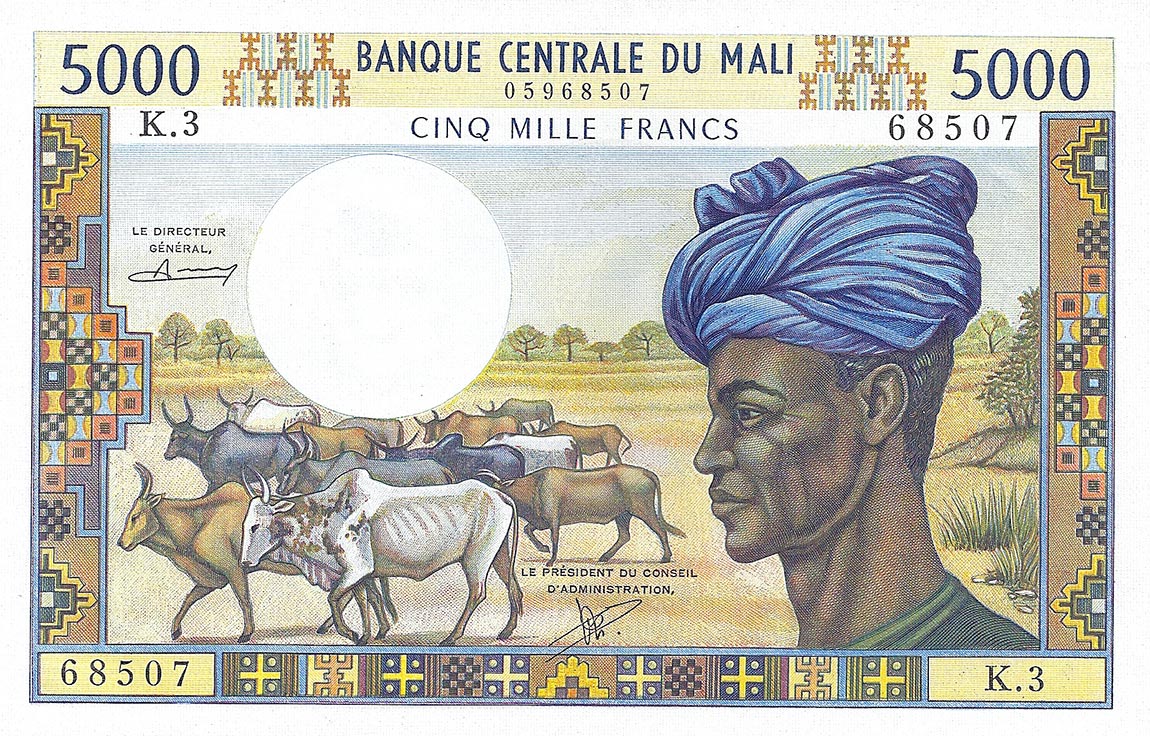Front of Mali p14b: 5000 Francs from 1972