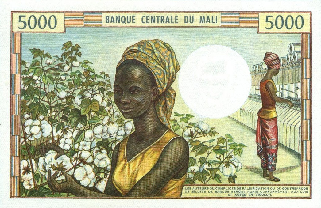 Back of Mali p14c: 5000 Francs from 1972
