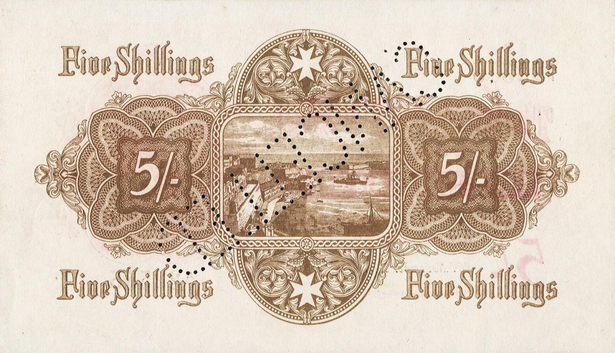 Back of Malta p10s: 5 Shillings from 1918