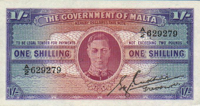 Front of Malta p16: 1 Shilling from 1943