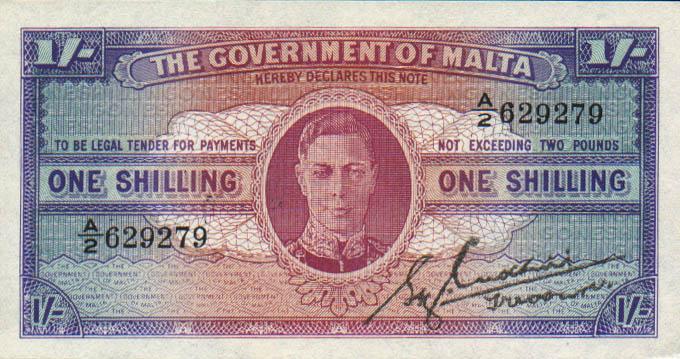 Front of Malta p16: 1 Shilling from 1943