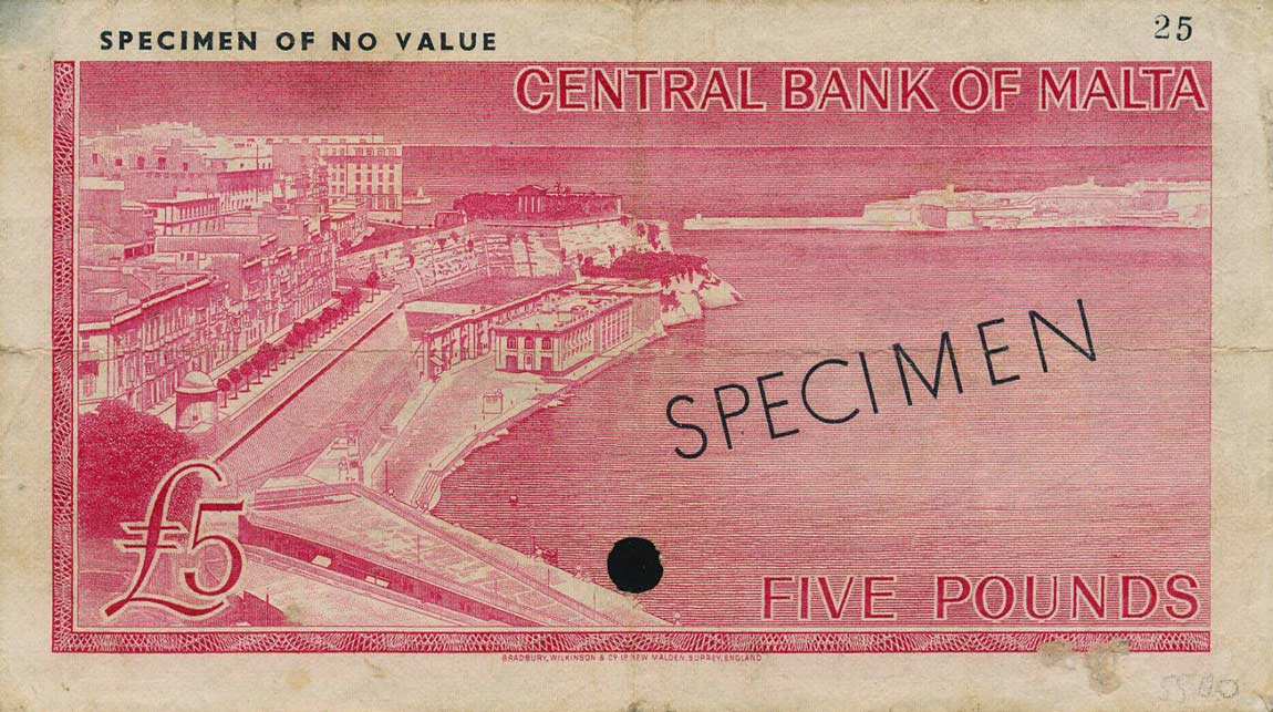 Back of Malta p30ct: 5 Pounds from 1967