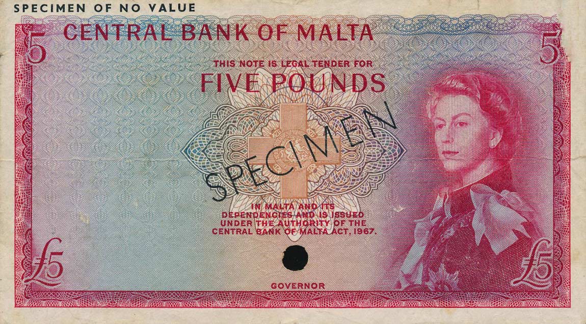 Front of Malta p30ct: 5 Pounds from 1967