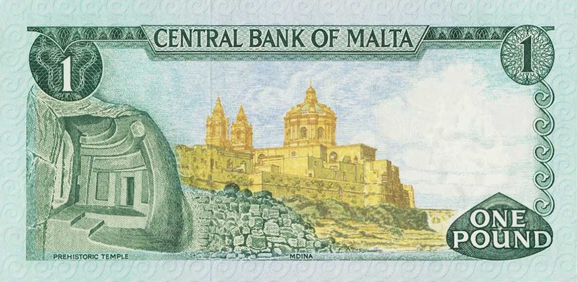 Back of Malta p31e: 1 Lira from 1973