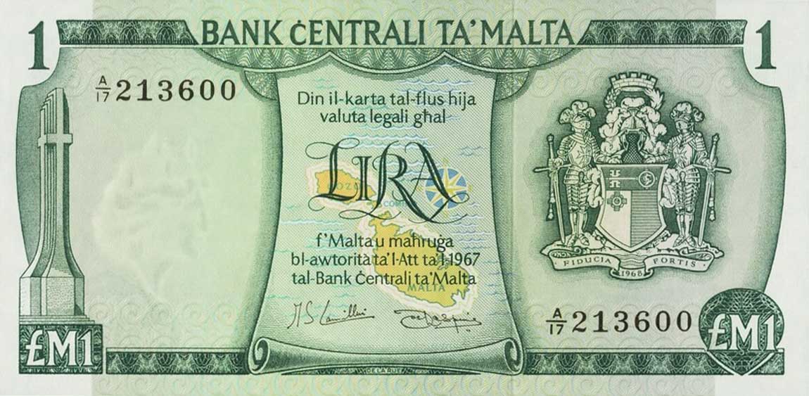 Front of Malta p31e: 1 Lira from 1973
