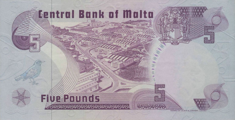 Back of Malta p35a: 5 Lira from 1979